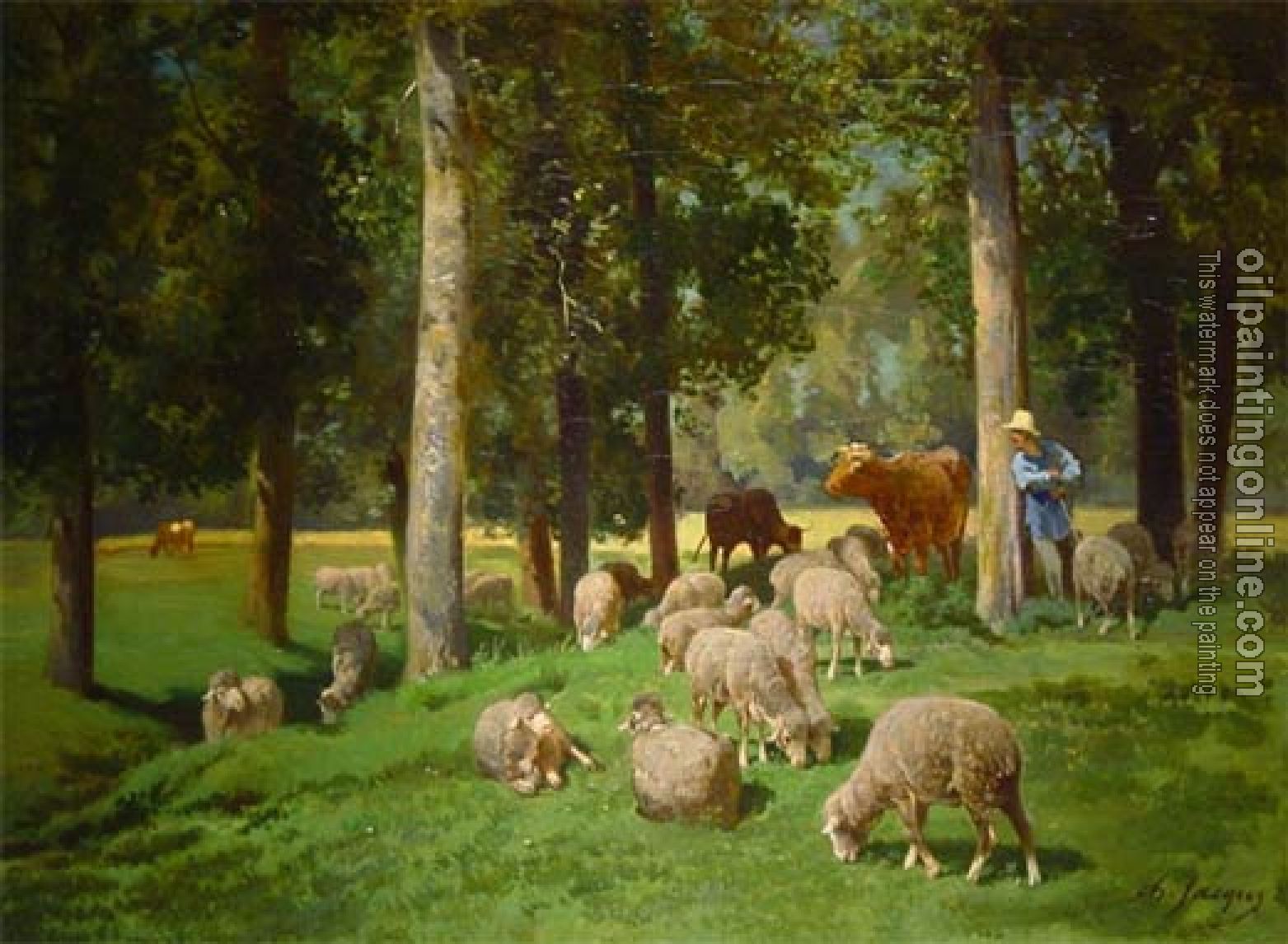 Charles Emile Jacque - Landscape with Sheep
